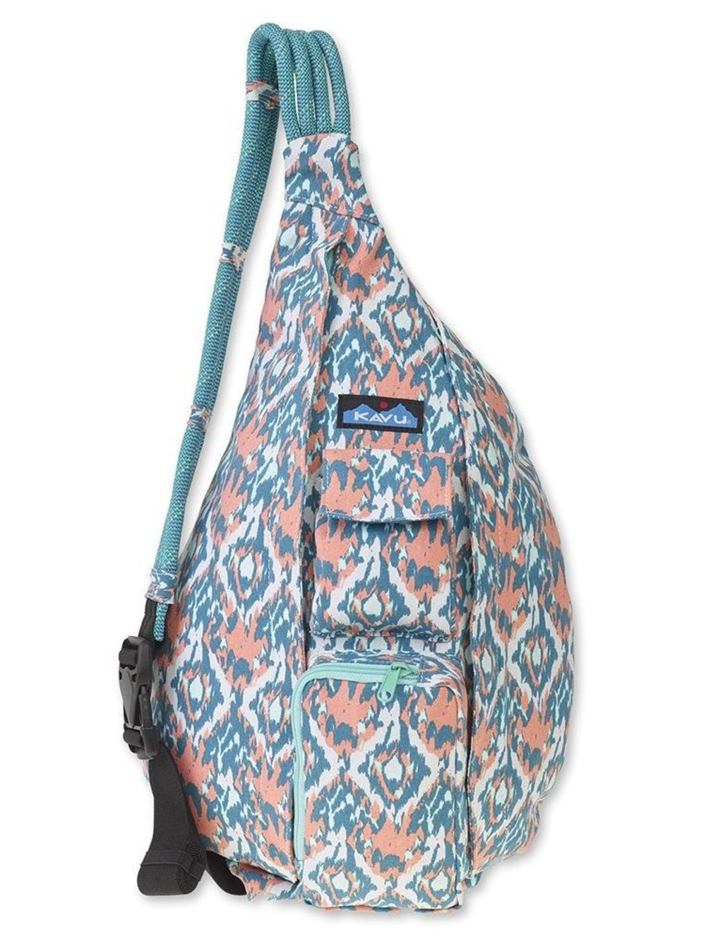 Kavu Teal & Coral Patterned Rope Sling Backpack